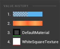 Compact color and asset previews in value history