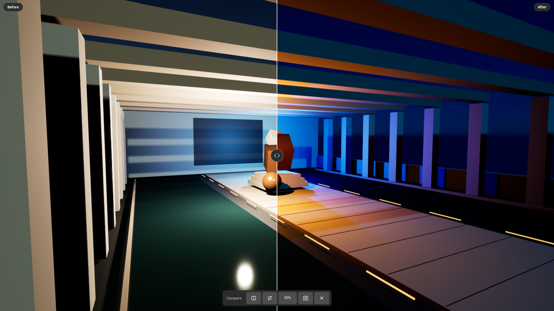Unreal Editor with native viewport comparison toolbar